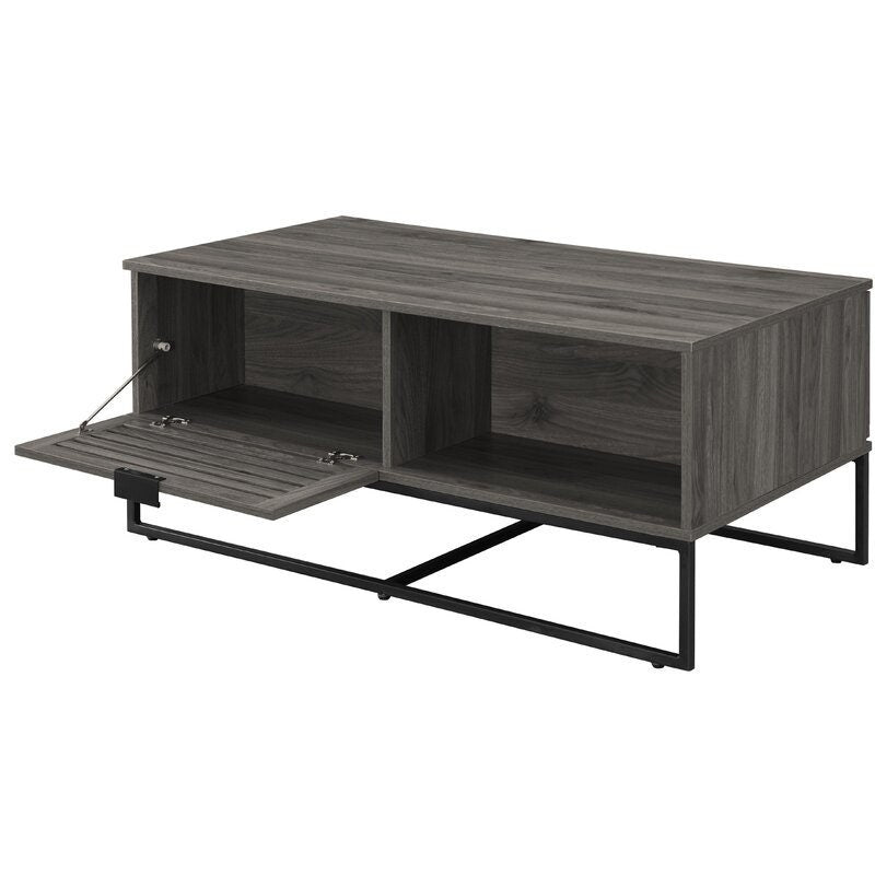 Slate Gray Sled Coffee Table with Storage Two Open Compartments for Easy Access Organization Piece for your Living Room