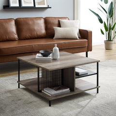 Gray Wash 4 Legs Coffee Table with Storage 360 Degrees of Open Storage for Display Space Provides All the Room you Need your Favorite Games