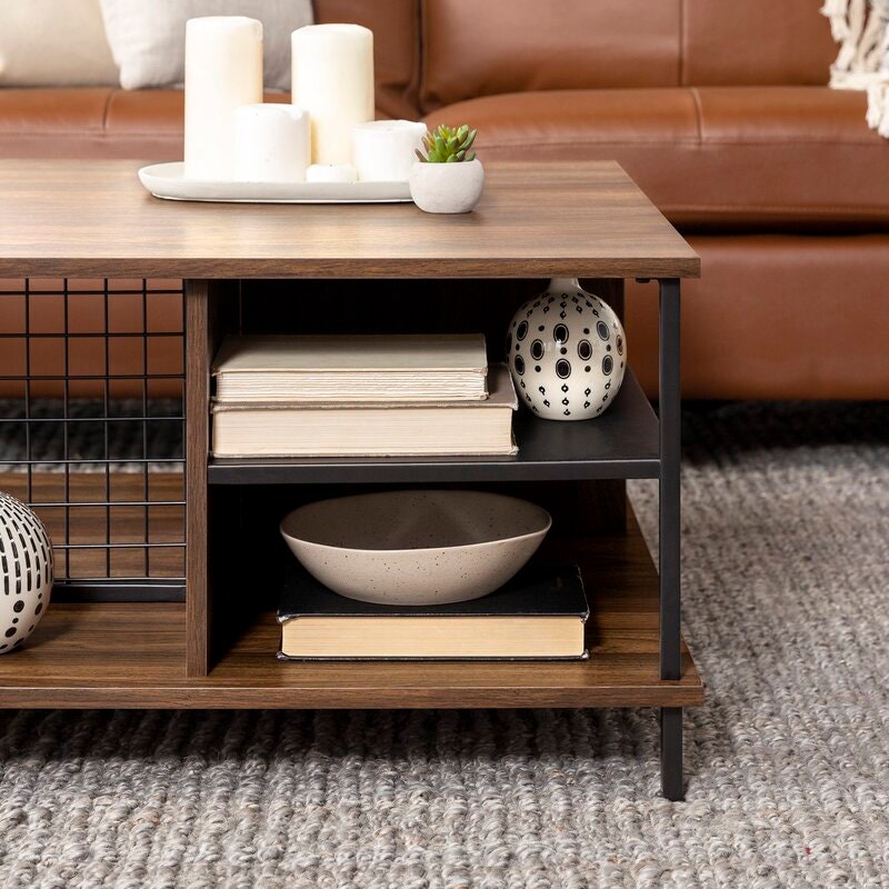 4 Legs Coffee Table with Storage 360 Degrees of Open Storage for Displ ...