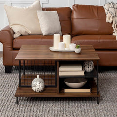 4 Legs Coffee Table with Storage 360 Degrees of Open Storage for Display Space Provides All the Room you Need for your Favorite Games