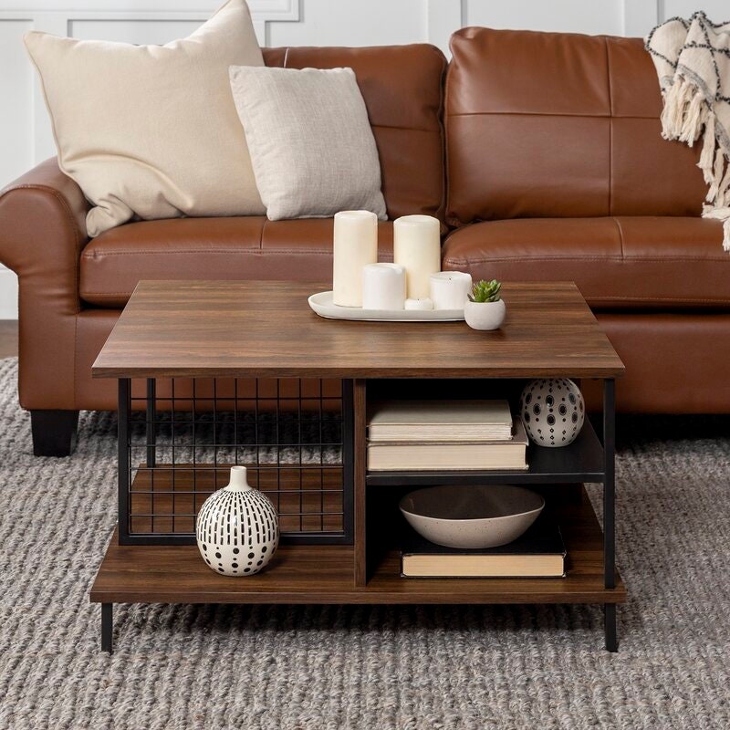 4 Legs Coffee Table with Storage 360 Degrees of Open Storage for Displ ...