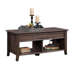 Coffee Oak Lift Top 4 Legs Coffee Table with Storage Lower Open Shelf Provides you with Even More Space Organizing Bins, Board Games