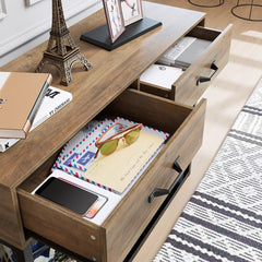 Rustic Brown Console Table Additional Space to Place Ornaments, and More. This 2-Tier Rectangular Sofa Table Can Decorate your Entryway