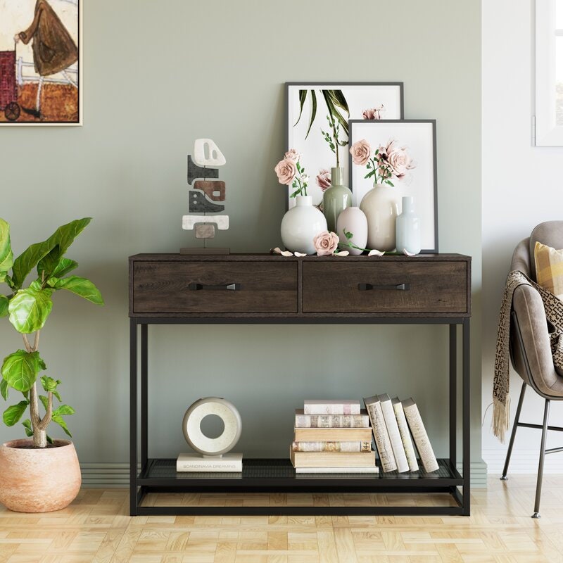 Console Table Additional Space to Place Ornaments, Containers, and More. This 2-Tier Rectangular Sofa Table Can Decorate your Entryway