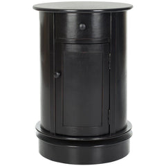 Distressed Black Drum End Table with Storage Accent Table Redefines Rustic Farmhouse Charm for Today's Classic Contemporary Décor