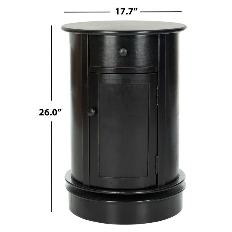 Distressed Black Drum End Table with Storage Accent Table Redefines Rustic Farmhouse Charm for Today's Classic Contemporary Décor