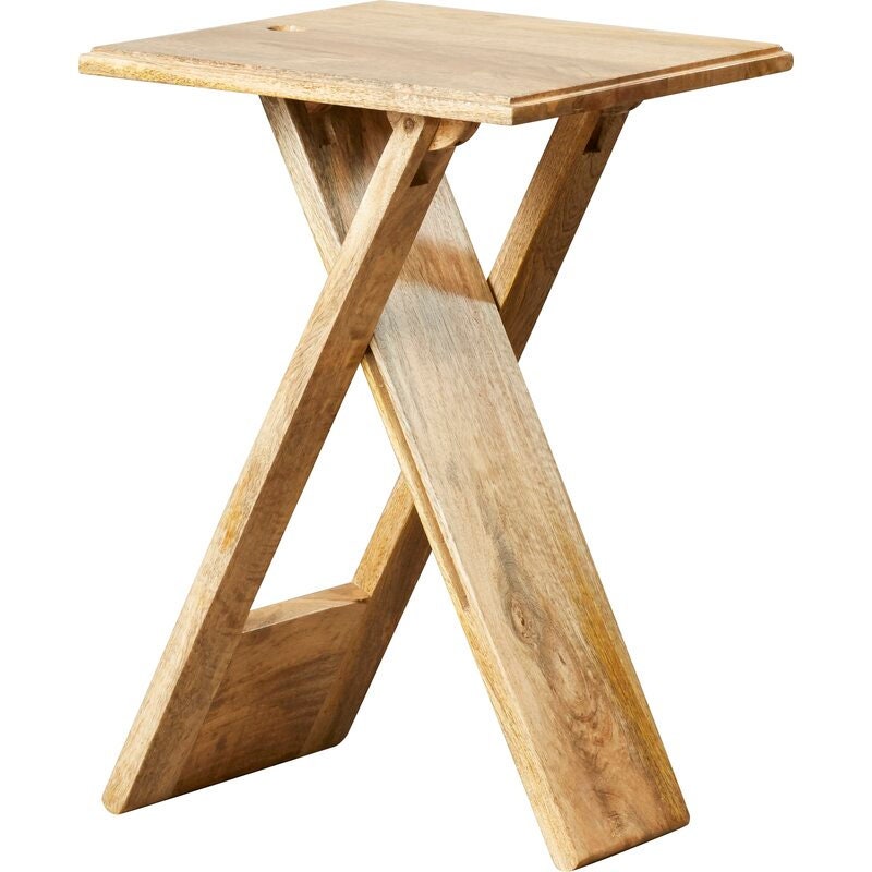 Natural Solid Wood Cross Legs End Table Perfect for This Multitasking Occasion Can Be Easily Stowed or Function As A Permanent End Table