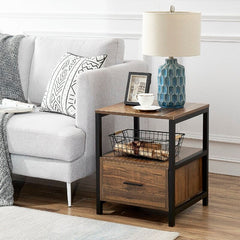 Brown Block End Table with Storage Perfect for Placing A Reading Lamp on it. Storage Allows to Store Books, Phone, Keys or Other Tiny Things
