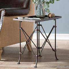 Bronze Tray Top End Table Fashionable Design Makes It A Classy Addition To A Traditional Living Room, Dining Room, Or Office