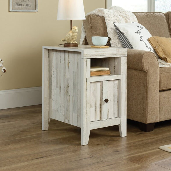 White Plank End Table with Storage Perfcet for Coffee Holder, Lamp Stand Great Addition your Home Open Shelf for Easy Access to the Storage