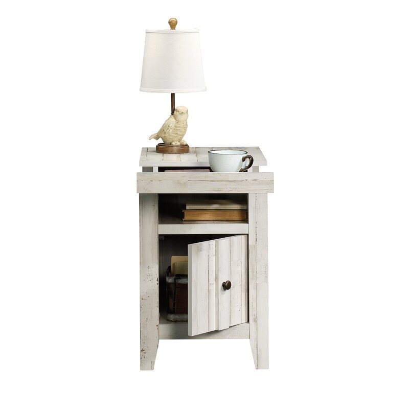 White Plank End Table with Storage Perfcet for Coffee Holder, Lamp Stand Great Addition your Home Open Shelf for Easy Access to the Storage