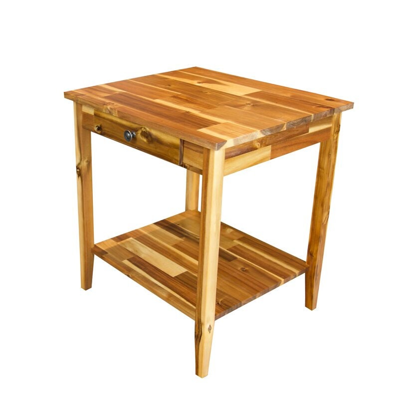 Natural Solid Wood End Table with Storage Traditional Style Beauty in this Solid Acacia Wood End Table with A Drawer