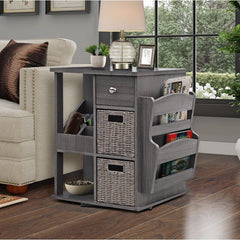 Gray Wash 3 - Drawer End Table Keep your Eyeglasses, Remote Controls, Tablets, Smartphones, Calculators, TV Guides Storage and Organization