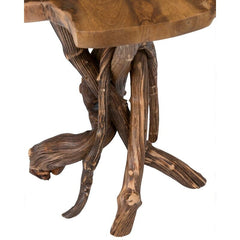 Brown Pedestal End Table Natural Beauty of Teak is on Display with this Rustic Live Edge Table. Perfect Next To A Sofa, Beside A Bed