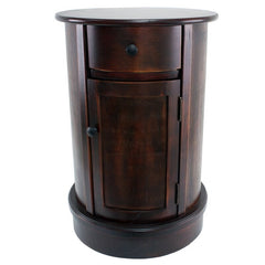 Vintage Cherry  Drum End Table with Storage Perfect Perch for your Morning Mug of Coffee Or As the Universal Remote Control Hub, End Tables