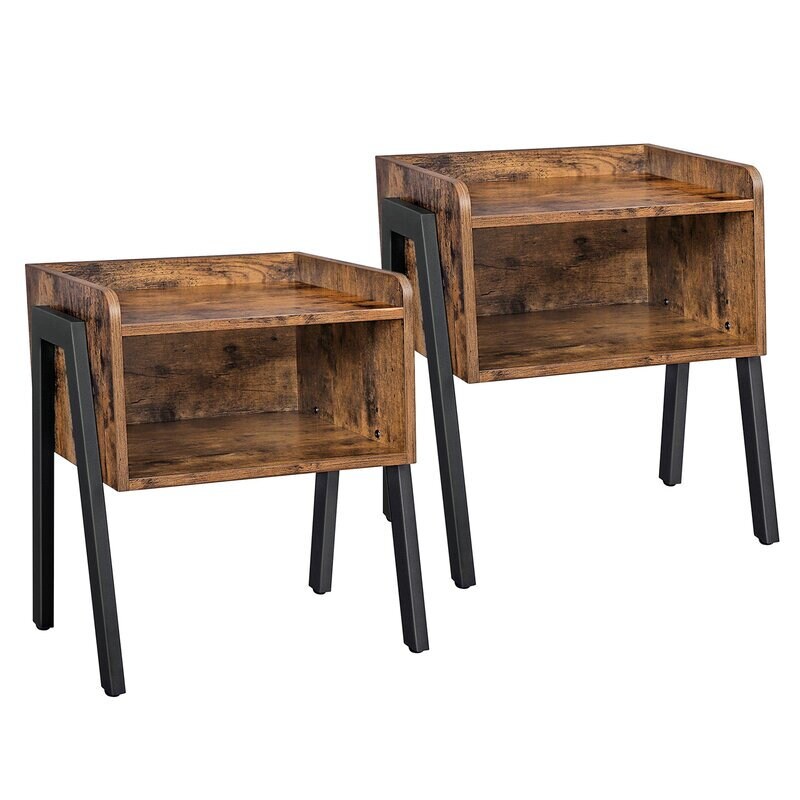 Set of 2 Tray Top End Table Set 2 Side Tables Have Warm Rustic Wood and a Spacious Open Compartment Extra Storage for your Book Collection