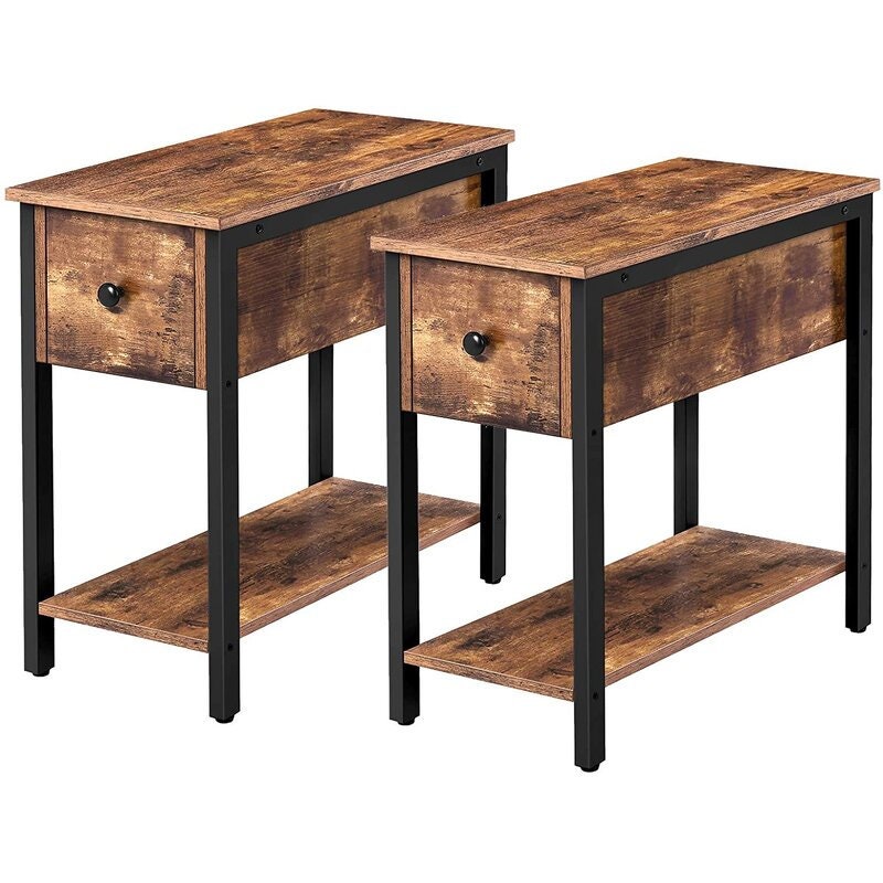 Set of 2 Rustic Brown End Table Set with Storage Bottom Shelf Provides Enough Space to Organize your Stuff, Easily Place Storage, Books