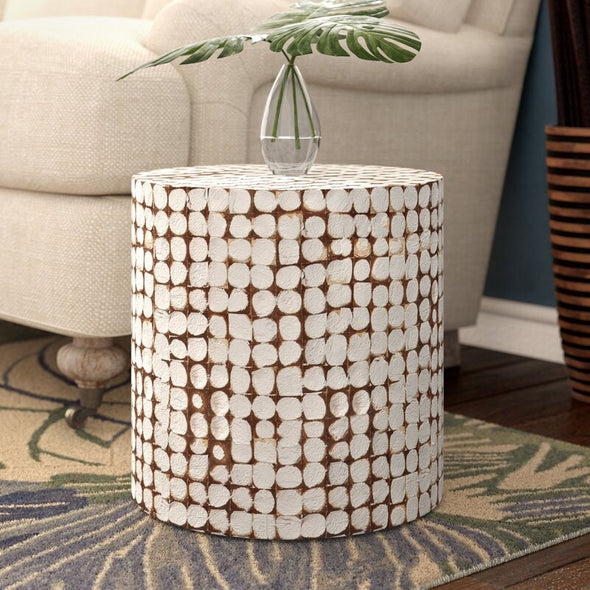 White Nightstand Perfect By your Bed, or Next to the Couch, Bring A Natural Touch to Any Space with this Solid Wood Drum End Table