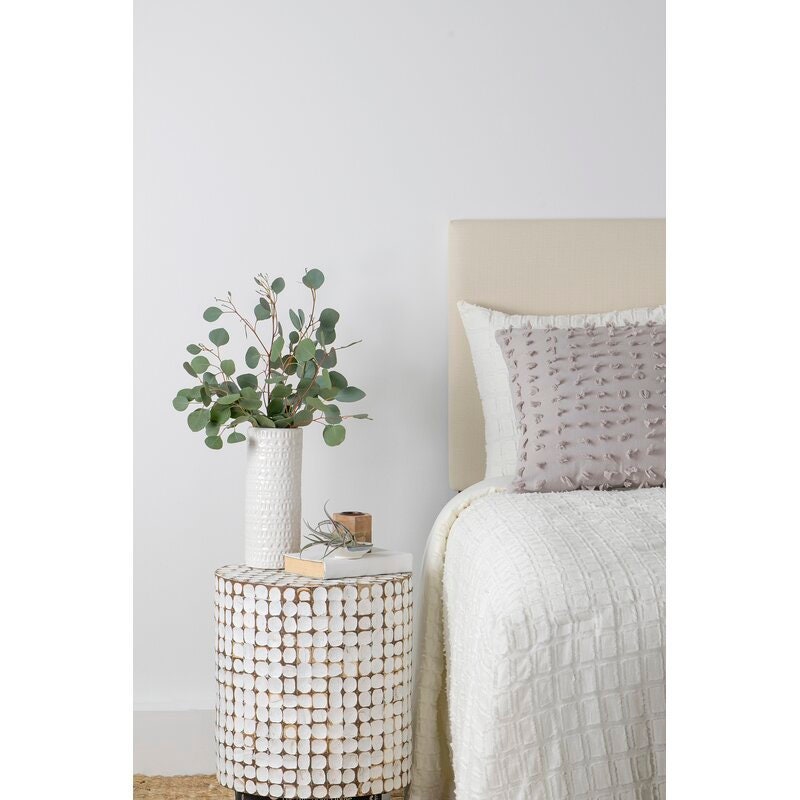 White Nightstand Perfect By your Bed, or Next to the Couch, Bring A Natural Touch to Any Space with this Solid Wood Drum End Table