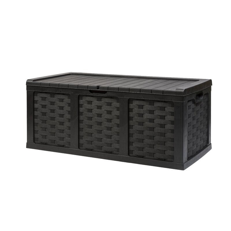 Black 153 Gallons Water Resistant Plastic Lockable Deck Box  Ideal Storage Space for Extra Cushions, Patio Accessories