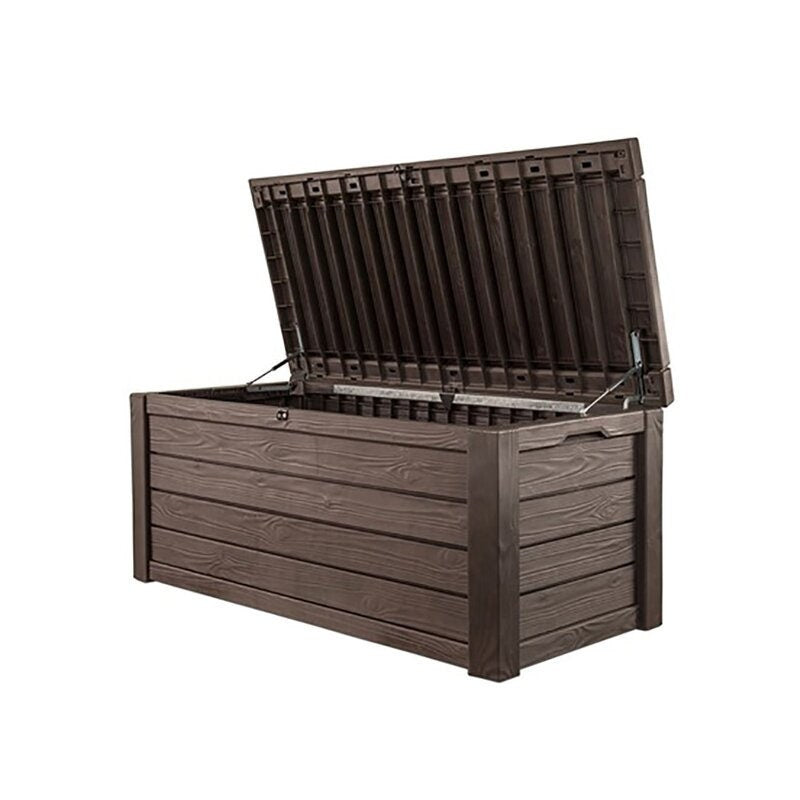Dark Brown 150 Gallons Gallon Water Resistant Lockable Deck Box Bring Style, Storage Comfort and Convenience to your Deck, Patio or Poolside