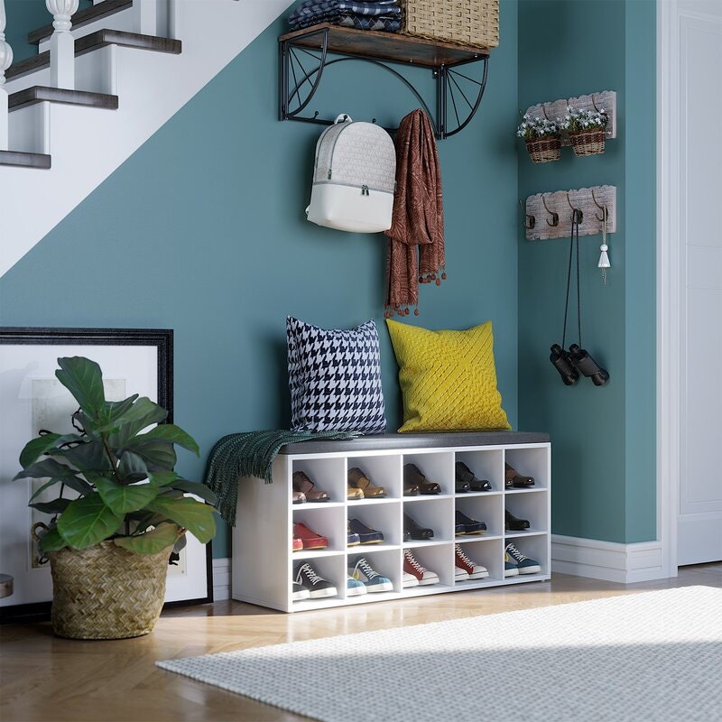 White 15 Pair Shoe Storage Bench Scattering your Entryway  Wooden Storage Bench Can Save All your Family’s Shoes from Messy Piles