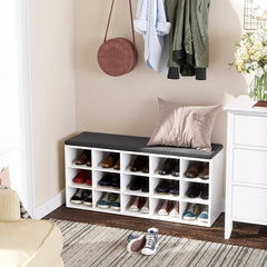 White 15 Pair Shoe Storage Bench Scattering your Entryway  Wooden Storage Bench Can Save All your Family’s Shoes from Messy Piles