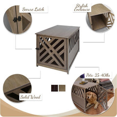Taupe Gray Modern Lattice Pet Crate Doubling As A Dog Crate, This Two-in-One Design Brings the Best of Both to Any Pet-Friendly Home