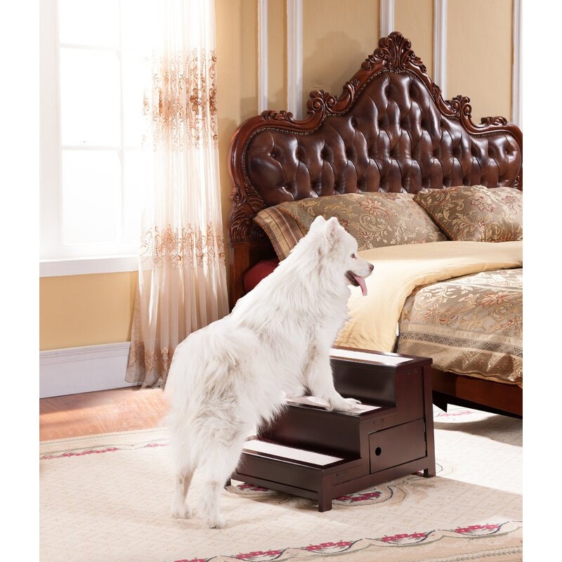 3 Step Pet Stair Ideal for Elderly Animals, this Set of Felt-Lined Stairs Gives Them A Leg up for Stashing Toys and Treats