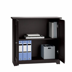 Espresso Oak 2 Shelf Accent Cabinet Organized Any Home Office or Living Space Two Cabinet Doors with Smooth Euro-Style Hinges Open to Reveal