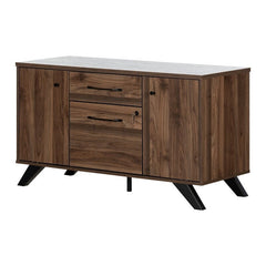 Natural Walnut 2 - Drawer 2 - Shelf Filing Credenza Two Fixed Shelves and An Adjustable One Help you Be Even More Organized