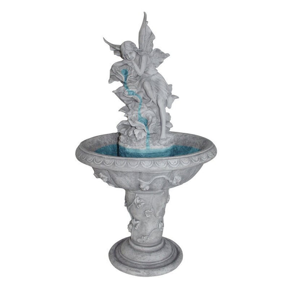 Resin Fairy Sculptural Fountain A Beautiful Fairy Welcomes Water Music from Cascading Teardrop-Shaped Leaves Perfect for your Outdoor