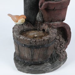Resin Fountain Give your Garden Or Patio A Whimsical Touch With The Rustic Water Pump, and Two Birds Perched on the Pots