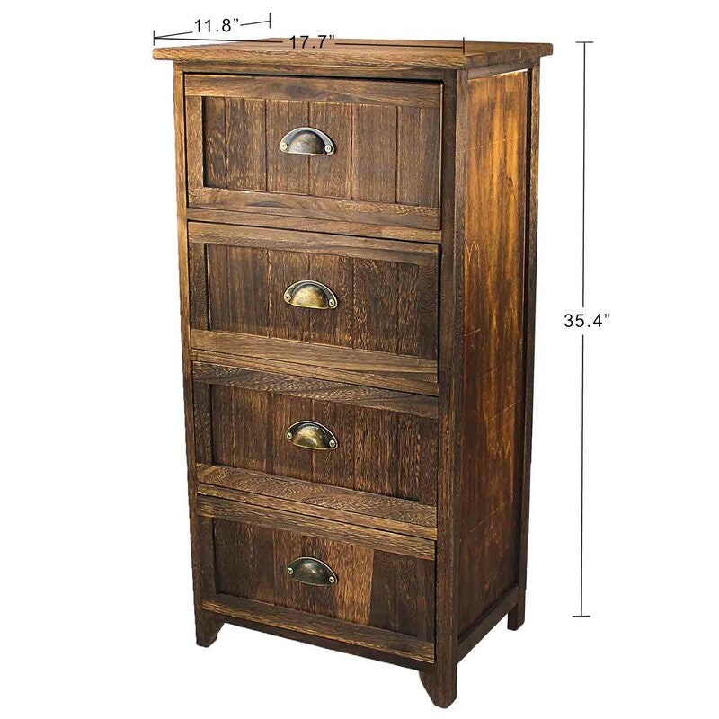 4 - Drawer Nightstand in Rustic Dark Brown Ancient Royal Style, Made By All-Natural Old Wood This is A Great Decoration in the Bedroom