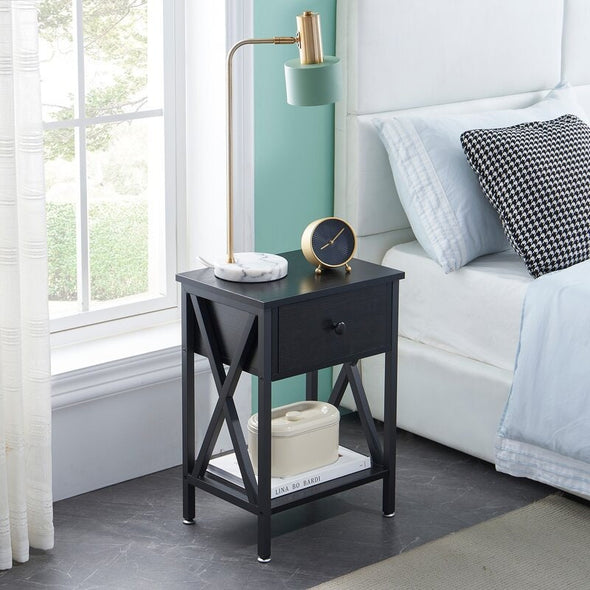 Black Orange 1 - Drawer Iron Nightstand Addition to your Bedside Decor. Drawer and Open Shelf Provide Storage for Nighttime Essentials
