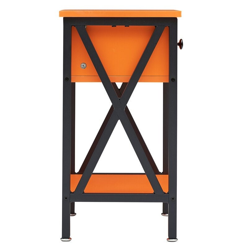 Orange 1 - Drawer Iron Nightstand Addition to your Bedside Decor. Drawer and Open Shelf Provide Storage for Nighttime Essentials