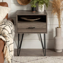 Slate Gray 1 Drawer Nightstand hairpin legs. Stage it in A Living Room, Or Bedroom.Storage Provides A Simple Way To Organize Any Room