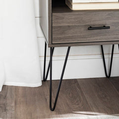 Slate Gray 1 Drawer Nightstand hairpin legs. Stage it in A Living Room, Or Bedroom.Storage Provides A Simple Way To Organize Any Room