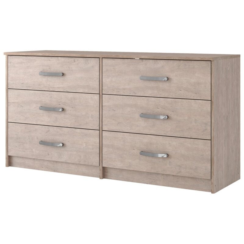 6 Drawer with Subtle Pearl Effect Over Replicated Cherry Grain Satin Nickel-Tone Vinyl Wrapped Drawer Sides and Back for Extra Durability