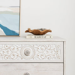 6 Drawer Double Dresser Perfect for A Restful Bedroom Retreat. Tastefully Edited Lines and Medallion Drawer Pulls Give This Attractively