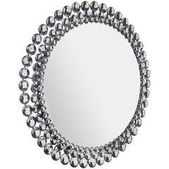 Round Jeweled Accent Mirror Add Glam Style to your Abode with this Round, Jeweled Accent Mirror. Dimensional Layers of Crystal Clear Beads