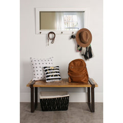 White Pub Beveled Accent Mirror Five Hooks Across the Bottom Provide A Place to Hang Hats, Coats, Umbrellas, and Other Outdoor Accessories