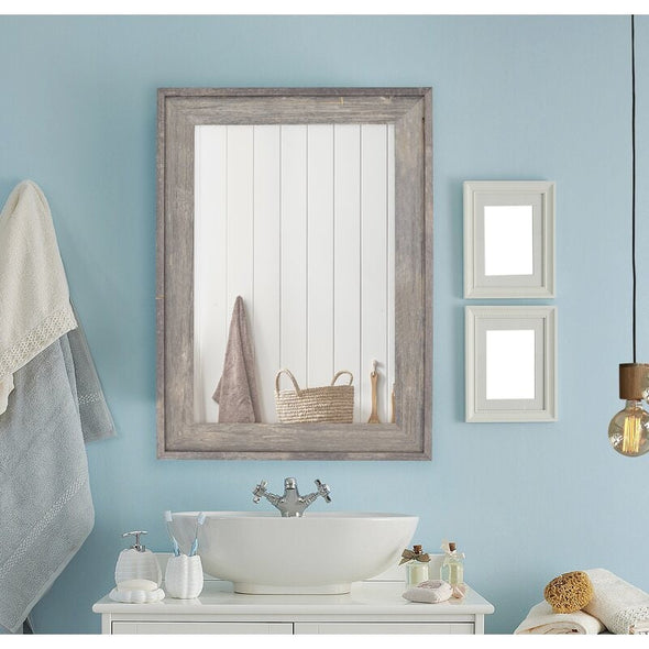 Reclaimed Gray Distressed Bathroom Vanity Mirror Horizontal and Vertical Orientation Non-Beveled Edge for A Brilliant Reflection