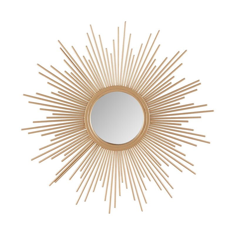 Gold Accent Mirror Redesign your Space With This Mirror. A Stylized Iron Frame is Finished with Gold Foil Hanging On your Wall