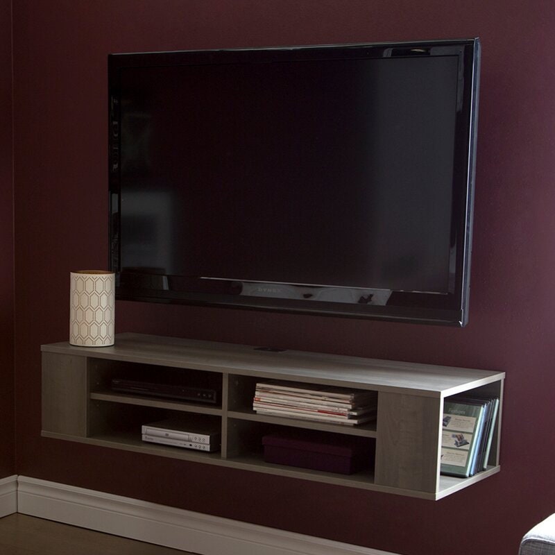 Gray Maple TV Stand for TVs up to 55" This Modern-Looking Wall-Mount Media Console Will Open up your Living Room Space