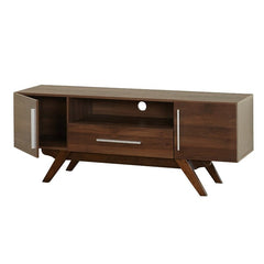 Walnut TV Stand for TVs up to 65" Great Pick For Refreshing Your Living Room Look. Its Slanted Legs and Low Profile Silhouette