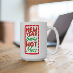 New year same hot mess black coffee mug, wishes new year to husband, wishes new year to wife, happy new year coffee mug