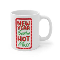 New year same hot mess black coffee mug, wishes new year to husband, wishes new year to wife, happy new year coffee mug