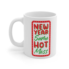 New year same hot mess black coffee mug, wishes new year to husband, wishes new year to wife, happy new year coffee mug
