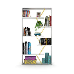 White/Yellow 62'' H x 33'' W Solid Wood Bookcase Perfect Organize